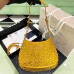 Replica Prada 1BC169 Prada Cleo satin bag with appliqués Gold Yellow38555