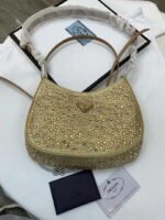 Replica Prada 1BC169 Prada Cleo satin bag with appliqués Gold38554 - Image 9