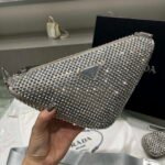 Replica Prada 1NE190 Crystal-studded satin pouch Gray39048