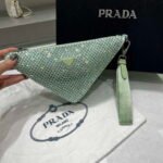 Replica Prada 1NE039 Crystal-studded satin pouch Green39017