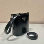 Replica Prada Mini brushed-leather bucket bag 1BE059 Black40151 - Image 2