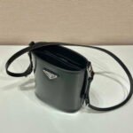 Replica Prada Mini brushed-leather bucket bag 1BE059 Black40151 - Image 3