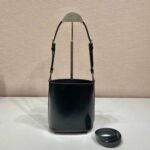 Replica Prada Mini brushed-leather bucket bag 1BE059 Black40151 - Image 4