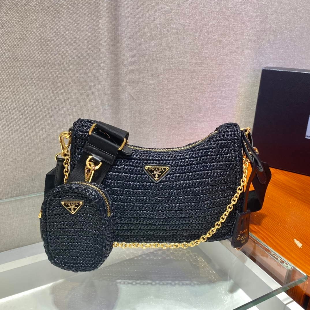 6532530974562.jpg Replica Prada 1BH204 Prada Re-Edition 2005 Raffia Bag in Black39458 - Image 1