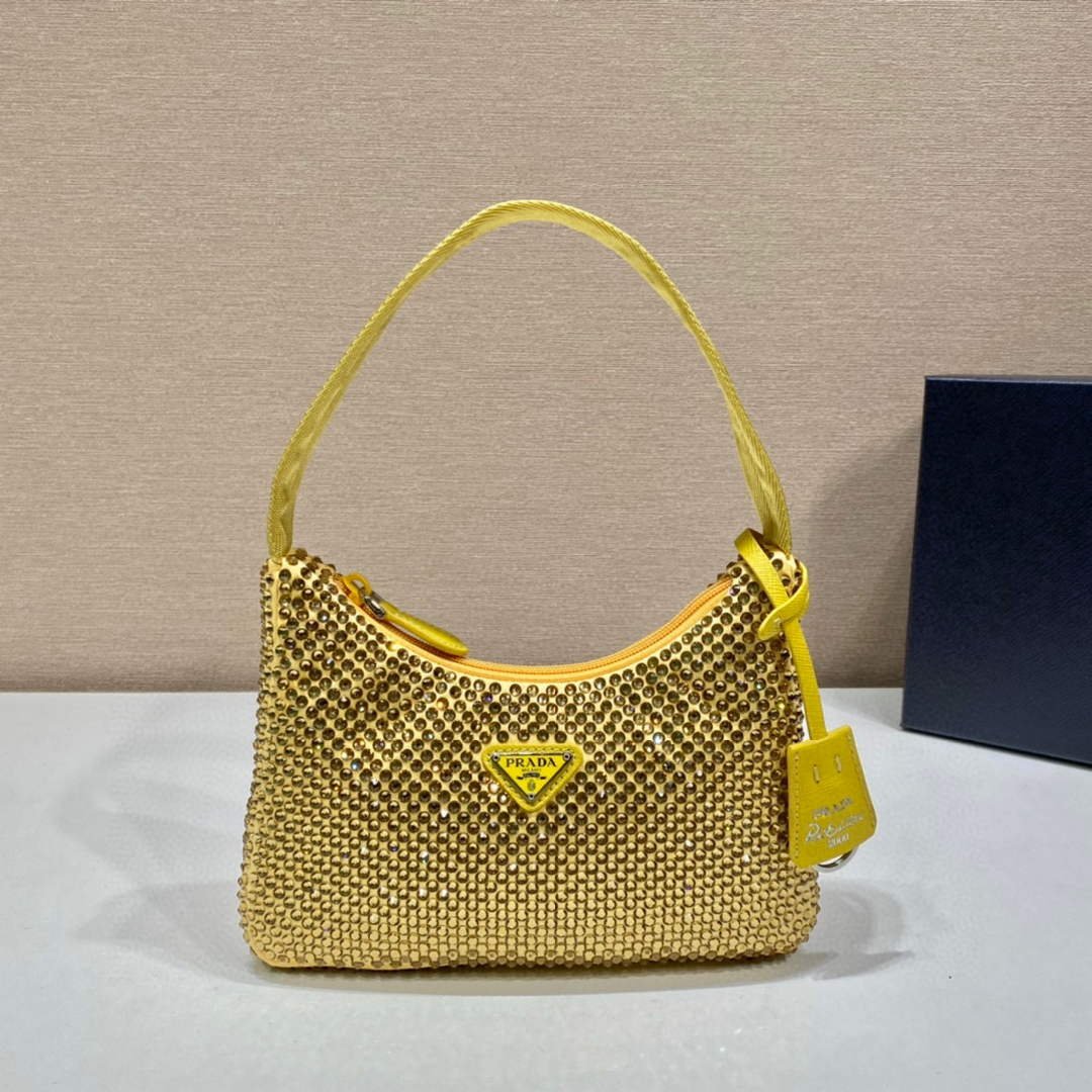 6532541479d2d.jpg Replica Prada 1NE515 Satin mini-bag with artificial crystals Yellow39683 - Image 1