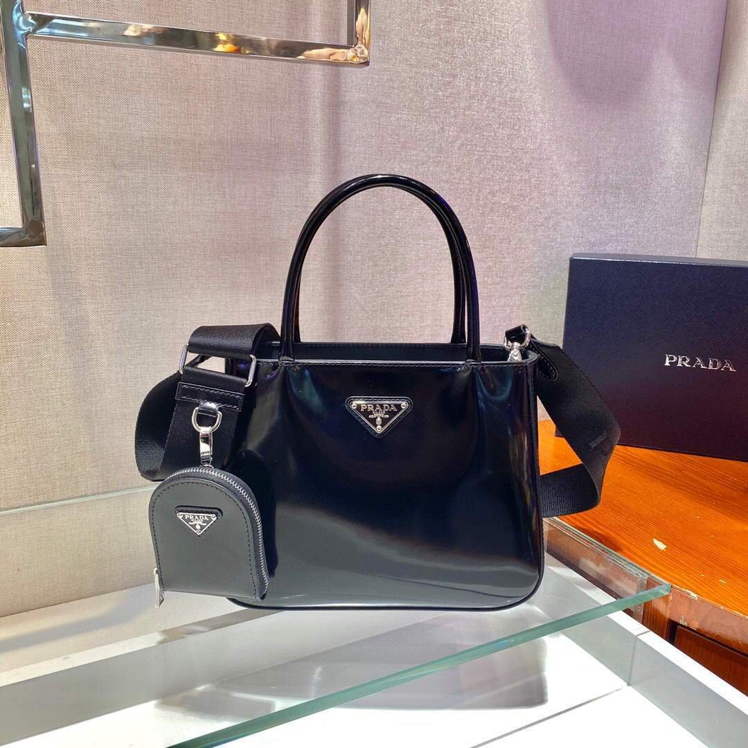 replica handbags, knock off purses, knockoff handbags, fake designer handbags, replica designer handbags, replica handbags,high quality replica designer handbags, Replica Prada Brushed leather handbag 1BA320 Black39915 - Image 1