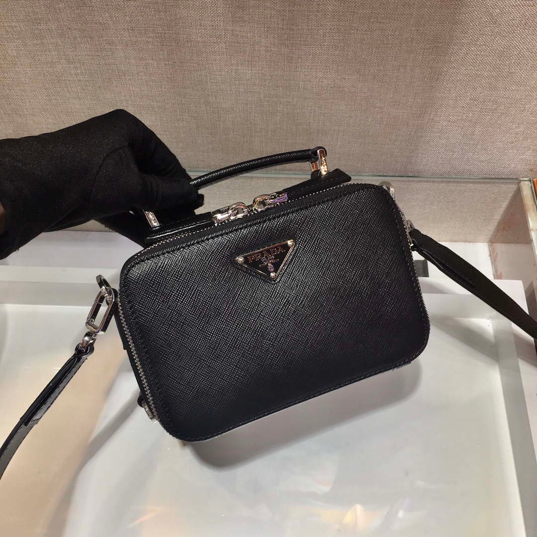 65325b39bffc6.jpg Replica Prada 2VH070 Saffiano Black leather Prada Brique bag39831 - Image 1