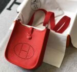 Replica Hermes Evelyne Bag Hermes Mini Crossbody Bag 20410 Silver Buckle Red35208