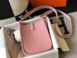 Replica Hermes Evelyne Bag Hermes Mini Crossbody Bag 20407 Silver Buckle Pink35171 - Image 3
