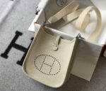 Replica Hermes Evelyne Bag Hermes Mini Crossbody Bag 20406 Silver Buckle Beige35130