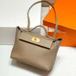 Replica Hermes Kelly 2424 Leather 29cm H230267 Elephant gray Shoulder bag34428