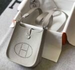 Replica Hermes Evelyne Bag Hermes Mini Crossbody Bag 20402 Silver Buckle Light Gray34998