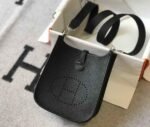 Replica Hermes Evelyne Bag Hermes Mini Crossbody Bag 20398 Silver Buckle Black34874