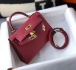 Replica Hermes Kelly Bag Hermes 19CM Epsom Shoulder Mini Bag Wine red 20462 - Image 2