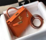 Replica Hermes Kelly Bag Hermes 19CM Epsom Shoulder Mini Bag Orange 20464 - Image 4