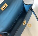 Replica Hermes Kelly Bag Hermes 19CM Epsom Shoulder Mini Bag Blue 20476 - Image 7