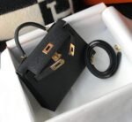 Replica Hermes Kelly Bag Hermes 19CM Epsom Shoulder Mini Bag Black Gold buckle 20455 - Image 4
