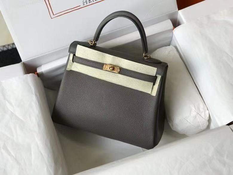 65327c963c81d.jpg Replica Hermes Kelly Danse 28cm of Togo Leather Bag 20339 Pewter Grey36140 - Image 1